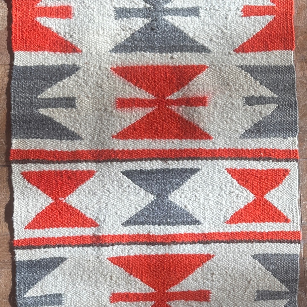 Geometric Southwestern Wool Rug - Red, Gray, Cream